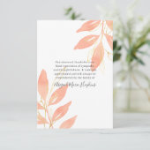 金ゴールドのモモの水彩画の花柄は死別感謝していしています サンキューカード (スタンド正面)