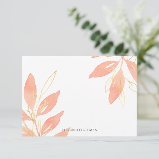 金ゴールドのモモの花のパーソナライズな文房具 サンキューカード (スタンド正面)