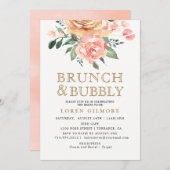 金ゴールドのモモの花の花嫁のブランチのシャワー 招待状 (正面/裏面)