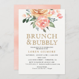 金ゴールドのモモの花の花嫁のブランチのシャワー 招待状