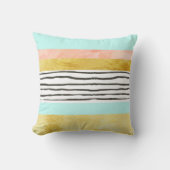 金ゴールドのモモの青い縞の水彩画の枕 クッション (正面)