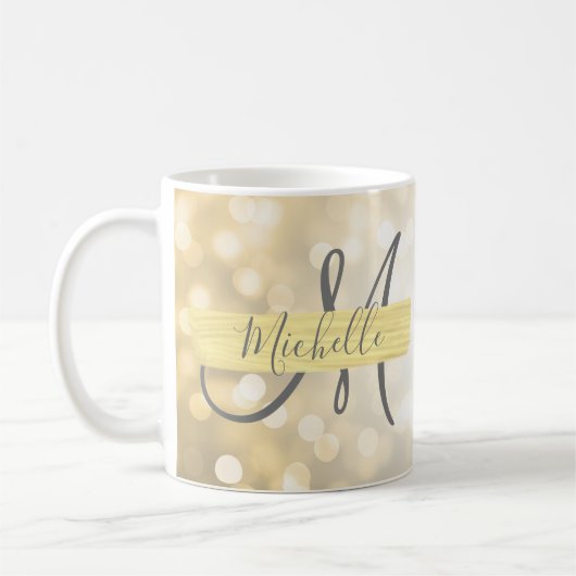 金ゴールドのモモダンノグラムとモチベーション コーヒーマグカップ (左)