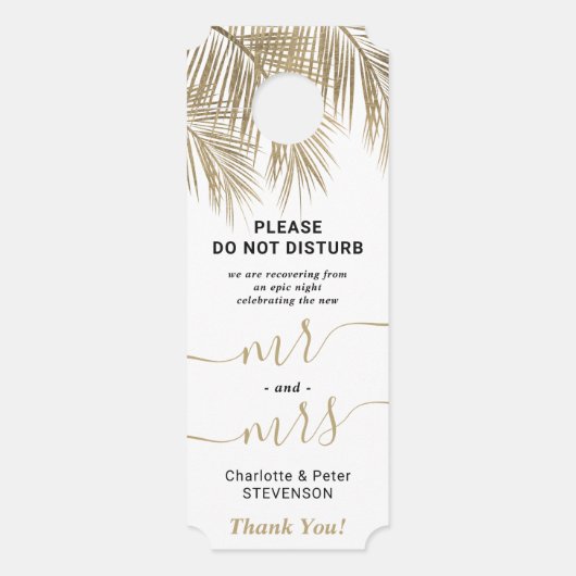 金ゴールドのヤシの木は歓迎の邪魔をし結婚ない ドアノブサイン (正面)