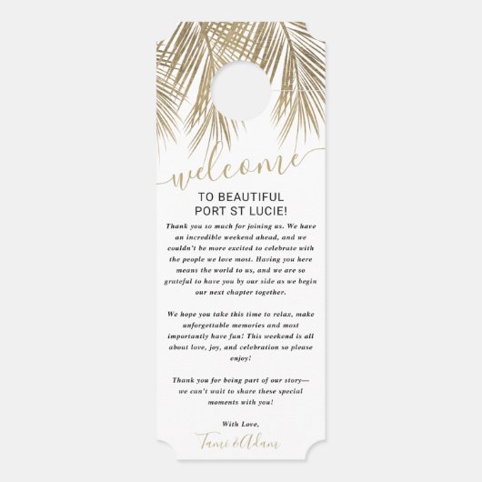 金ゴールドのヤシの木は歓迎の邪魔をし結婚ない ドアノブサイン (裏面)