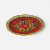 金ゴールドのヤドリギのステュワートの格子縞のモノグラム ペーパープレート (アングル)