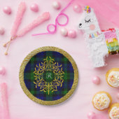 金ゴールドのヤドリギのBlackwatchの格子縞のモノグラム ペーパープレート (パーティー)