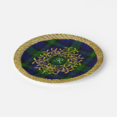 金ゴールドのヤドリギのBlackwatchの格子縞のモノグラム ペーパープレート (アングル)