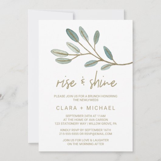 金ゴールドのユーカリの上昇と輝き 招待状 (正面)