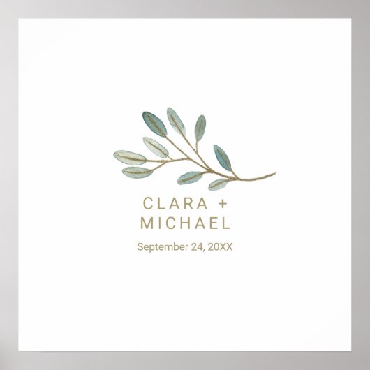 金ゴールドのユーカリ結婚プトゥスのゲスト署名 ポスター (正面)