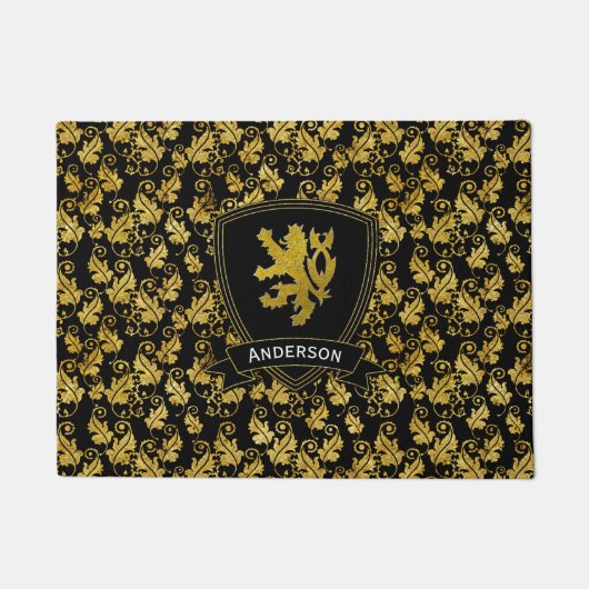 金ゴールドのライオンの手がつけられない群葉あなたの色 ドアマット (正面)