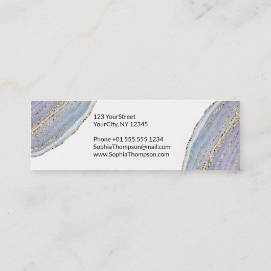 金ゴールドのラベンダーのGeodeのモダンな瑪瑙-名刺 スキニー名刺 (裏面)