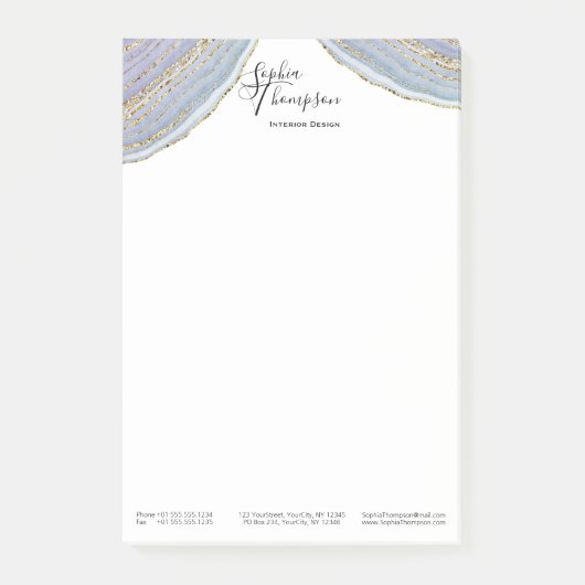 金ゴールドのラベンダーのGeodeのモダンな瑪瑙-後it®ノート ポストイット (正面)