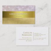 金ゴールドのリボンが付いているエレガントな金ゴールドの《写真》ぼけ味ライト 名刺 (正面/裏面)