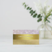 金ゴールドのリボンが付いているエレガントな金ゴールドの《写真》ぼけ味ライト 名刺 (スタンド正面)