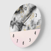 金ゴールドのリボンが付いているモダンで白い灰色の大理石 ラージ壁時計 (傾斜)