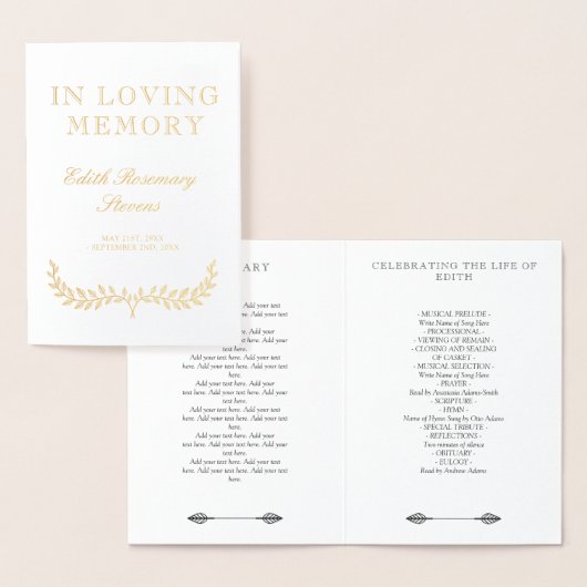 金ゴールドのリースのエレガントな葬儀のプログラム 箔カード (ディスプレー)
