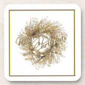 金ゴールドのリースのメリークリスマスのコースター コースター (正面)
