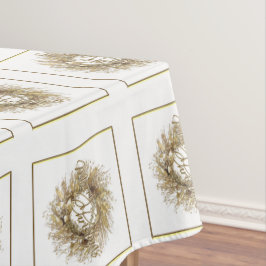 金ゴールドのリースのメリークリスマスのテーブルクロス テーブルクロス
