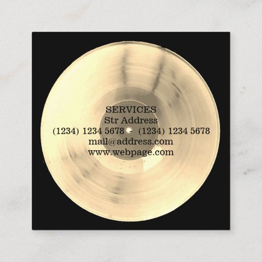 金ゴールドのレコードディスクdjの生産 スクエア名刺 (裏面)