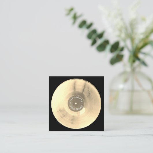 金ゴールドのレコードディスクdjの生産 スクエア名刺 (スタンド正面)