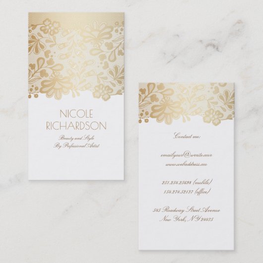 金ゴールドのレースのエレガントなヴィンテージの白 名刺 (正面/裏面)
