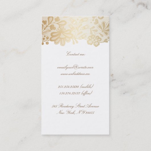 金ゴールドのレースのエレガントなヴィンテージの白 名刺 (裏面)