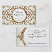 金ゴールドのレースのサテンのフォーマルでエレガントな結婚式ビジネス 名刺 (正面/裏面)