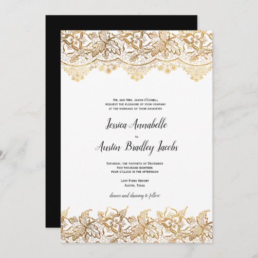 金ゴールドのレースの結婚式招待状のヴィンテージBoho 招待状 (正面/裏面)