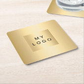 金ゴールドのロゴ スクエアペーパーコースター (アングル)