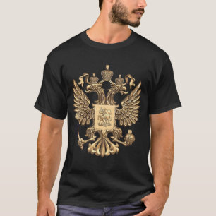 金ゴールドのロシアのな紋章付き外衣 Tシャツ