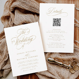 金ゴールドのロマンチックな書結婚道 招待状