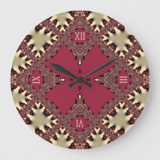 金ゴールドのヴィンテージのレースの幾何学的なパターン ラージ壁時計 (正面)