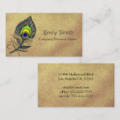 金ゴールドのヴィンテージの孔雀はエレガントに羽をつけます 名刺 (正面/裏面)