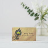 金ゴールドのヴィンテージの孔雀はエレガントに羽をつけます 名刺 (スタンド正面)