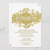 金ゴールドのヴィンテージの花の結婚式招待状 招待状 (正面/裏面)