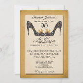 金ゴールドのヴィンテージの花の靴の第90誕生日の招待状 招待状 (正面)