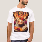 金ゴールドの上にロウソクと花を灯した盆 Tシャツ (正面)