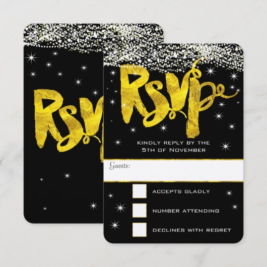 金ゴールドの下でStars Wedding RSVP (正面/裏面)