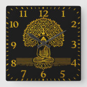 金ゴールドの下の蓮の花 スクエア壁時計 (正面)