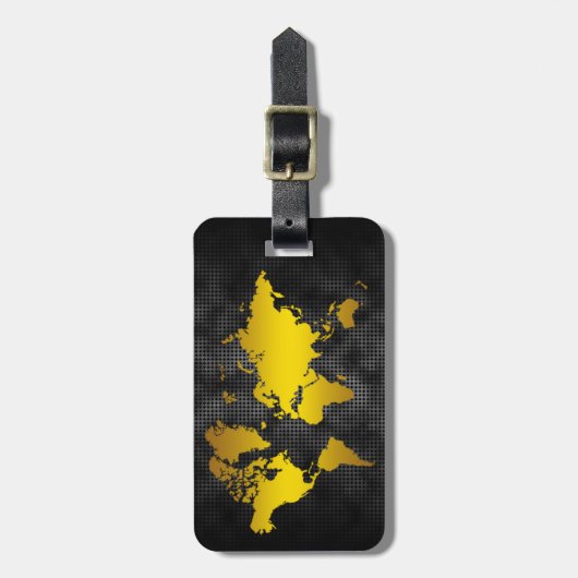 金ゴールドの世界地図のフェイクな専門の黒い金属 ラゲッジタグ (正面縦)