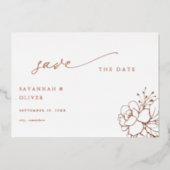 金ゴールドの並びフローラ白と日付の保存 箔招待状 (正面)