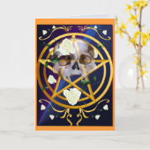 金ゴールドの五芒星スカル白のバラカード カード (黄色い花)