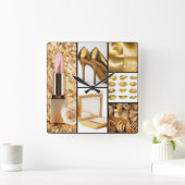 金ゴールドの付属品の魅力的なファッションのコラージュ スクエア壁時計 (ホーム)