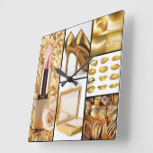 金ゴールドの付属品の魅力的なファッションのコラージュ スクエア壁時計 (傾斜)