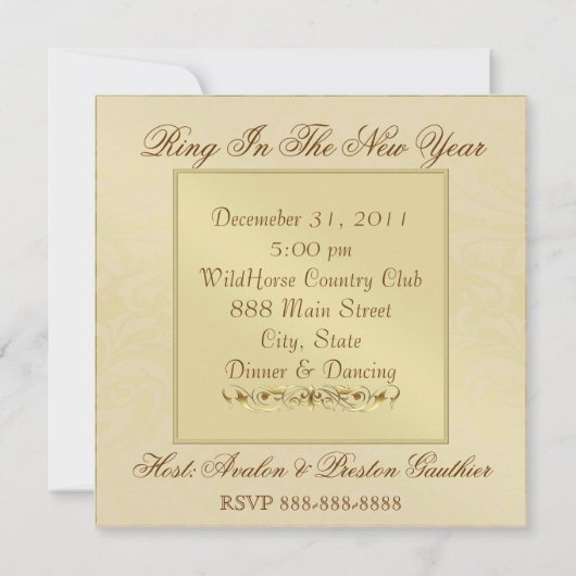 金ゴールドの仮面舞踏会のマスクの青い新年の招待状 招待状 (裏面)