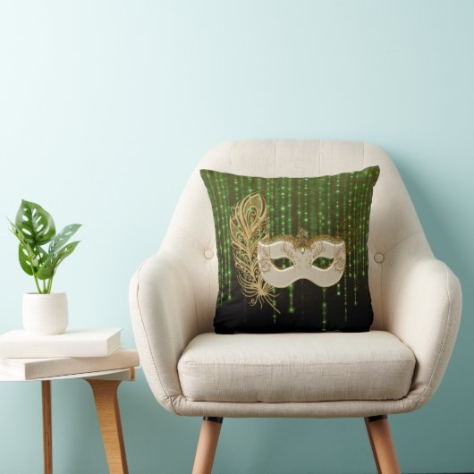 金ゴールドの仮面舞踏会の緑のひもは正方形の枕をつけます クッション (椅子)