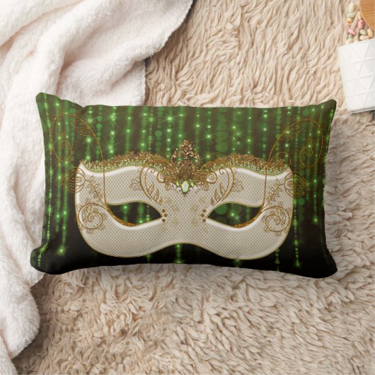 金ゴールドの仮面舞踏会の緑のひもは腰神経の枕をつけます ランバークッション (ブランケット)