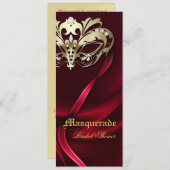 金ゴールドの仮面舞踏会の赤いブライダルシャワーの招待状 招待状 (正面/裏面)