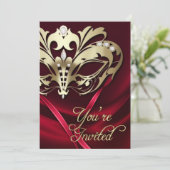 金ゴールドの仮面舞踏会の赤によって宝石で飾られるパーティの招待状 招待状 (スタンド正面)