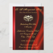 金ゴールドの仮面舞踏会の赤によって宝石で飾られるパーティの招待状 招待状 (裏面)